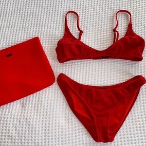 red terry cloth triangl bikini set